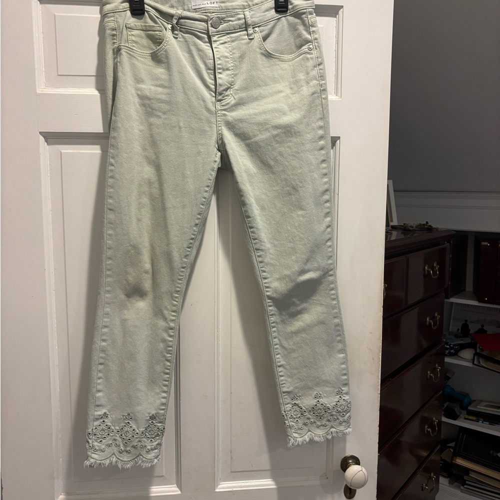 Women's LOFT Light Green Jeans with Detailed Hem